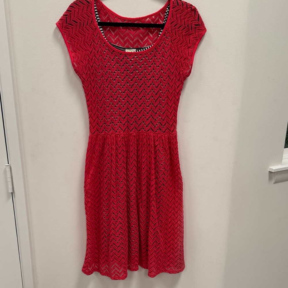 Anthropologie Red Chevron Mini Dress